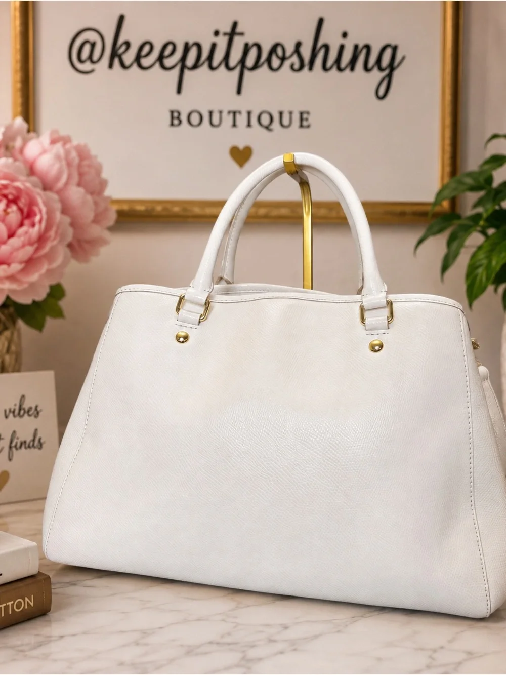 Coach White Leather Satchel with Gold Accents